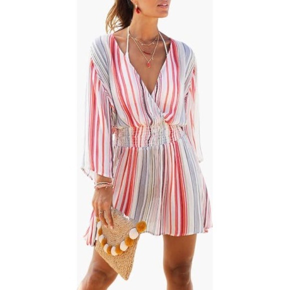Lascana Other - Lascana Striped Swim Cover Up Mini Dress Womens Size 10 Multicolor Beachwear NWT